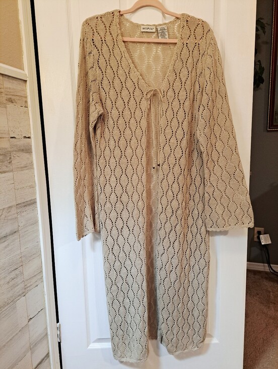 White Stag Sweaters - Beige Boho Crochet Bell Sleeve Long Cardigan